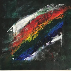 semi abstract acrylic painting of a rainbow
