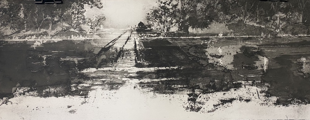 Irene Burkhard . Manor Hill . 23 x 56 cm . etching on somerset paper