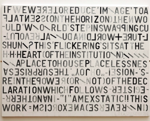 Steve Dutton, 'The Flickering Institution', 2015–23, graphite, ink, glitter, and acrylic on canvas, 160 x 120 cm.