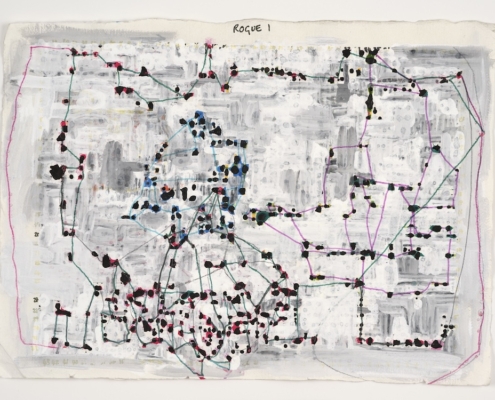 Rogue 1 ink, paint markers & gesso on Khadi paper 30 x 42 cm 2024