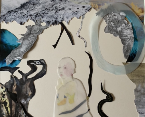 Violet Mareck, Temptation. Collage. Framed 43 x 53